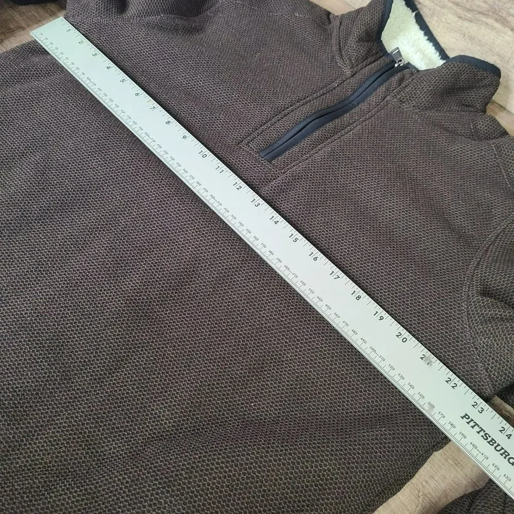 Orvis Sweater Men Sz MED 1/4 Zip Brown Waffle Knit Sherpa Lined Pullover - Picture 4 of 7